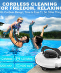 Cordless Robotic Pool Cleaner With 120 Minute Run Time Auto Vacuum For Above Ground And In Ground Flat Pools Up To 1000 Sq Ft.