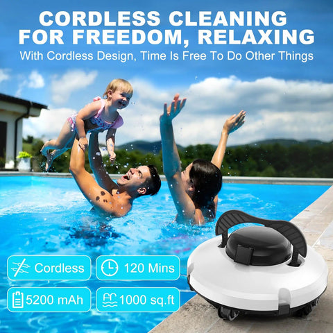 Cordless Robotic Pool Cleaner With 120 Minute Run Time Auto Vacuum For Above Ground And In Ground Flat Pools Up To 1000 Sq Ft.