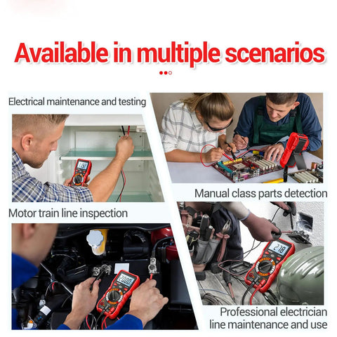 Pro Grade Digital Multimeter With Backlit LCD Case And NCV Flashlight For Quick Live Wire Detection And Data Hold Measuring AC DC Voltage Current Capacitance Resistance Continuity And Diode Test, red case