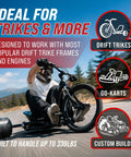 36 Inch Drift Trike Shaft Kit With 12 Axle Nuts And 4 Lock Collars For Beefed Up Ride, shown with rider on drift trike