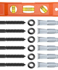 Universal TV Mount Hardware Kit With M8x65 Lag Bolts, Washers, 10x60 Anchors, And Bubble Level for wood stud brick concrete drywall install