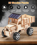 4 In 1 Wood Building STEM Kit For Kids 8 To 12 With Solar Powered Truck DIY Construction Toy on wooden surface