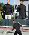Mens Quarter Zip Fleece Pullover Long Sleeve Thermal Sweatshirt Black With Soft Fleece Liner 92 Percent Polyester 8 Percent Spandex Blend Moisture Wicking Athletic Top For Cold Weather Golf And Everyday Wear