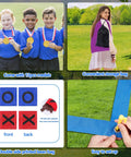 Outdoor Giant Tic Tac Toe And Bean Bag Toss Game For Kids And Adults set with medals, storage bag, and game setup on grass