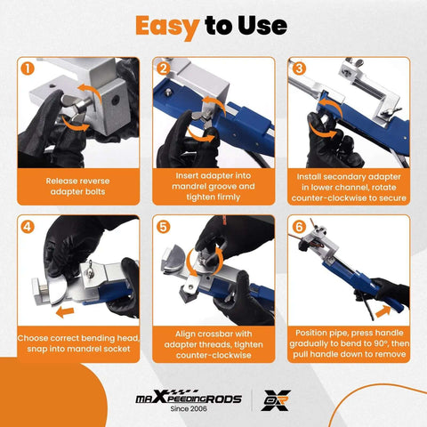 Step-by-step guide of Ratcheting Pipe Bender Kit With 7 Interchangeable Dies For 1/4 To 7/8 Inch Tubing