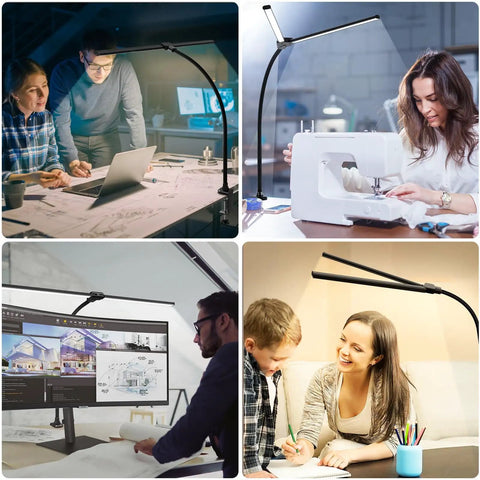 Ultra Wide Dual Head LED Desk Lamp With Clamp, 50 Adjustable Lighting Modes, Eye Caring Task Light for Home Office use