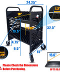 Slick 32 Device Laptop Charging Cart With Built In Surge Protection, heavy-duty mobile design, measures 24.25" x 32.5" for 32 devices.