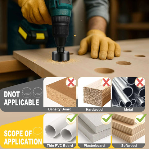 Hole saw kit SkyStage 6-piece set with carbon steel blades, mandrels and hex key for wood, plywood, PVC boards