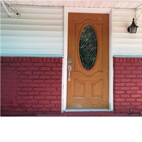 Front door with Easy DIY Electronic Keypad Door Knob Lock Set With Backup Mechanical Key, installed on wooden exterior door
