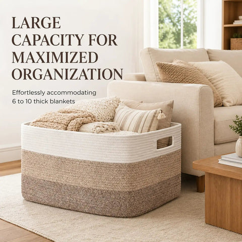 Pretty Sweet Gradient Brown Cotton Rope Storage Basket For Living Room Laundry Hamper And Pet Toy Holder Heck Of A Sturdy Rectangular Crate Holds Blankets Cozy Throws Real Talk Home Fix 75 Liter Capacity
