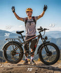 Dual Motor 6000W Fat Tire Electric Mountain Bike For All Terrain Adventures with rider on mountain top