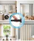 No-Drill Adjustable Tension Curtain Rod For 41-86 Inch Windows, Heavy Duty, Rust-Resistant, 1.26 Inch Diameter, Black used in kitchen and bathroom settings.
