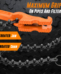 Heavy Duty Chain Wrench For Pipes And Oil Filters, 19 Inch Chain Design Fits One And A Half To Six Inch Pipes, 12 Inch Orange Handle