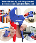 Built Tough Ratchet Pipe Cutter For PEX PVC PPR And Plastic Hoses Up To One And Five Eighths Inches With An Aluminum Die Cast Body