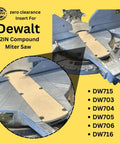 Close-up of Zero Clearance Miter Saw Insert for DeWalt Saws DW715 DW703 DW704 DW705 DW706 DW716 on 12-inch miter saw.
