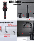 Diagram showing Matte Black 8 Inch Widespread Bathroom Faucet With Two Handles 3 Hole Sink Faucet With Valve And Pop Up Drain dimensions