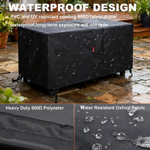 Rectangular Fire Pit Cover Fits 44 Inch Fire Table Waterproof And UV Resistant 600D Built Tough Outdoor Cover on wet patio