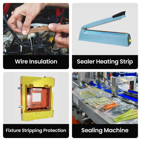 Wire insulation, sealer heating strip, fixture stripping protection, sealing machine with Heavy Duty High Temperature PTFE Tape