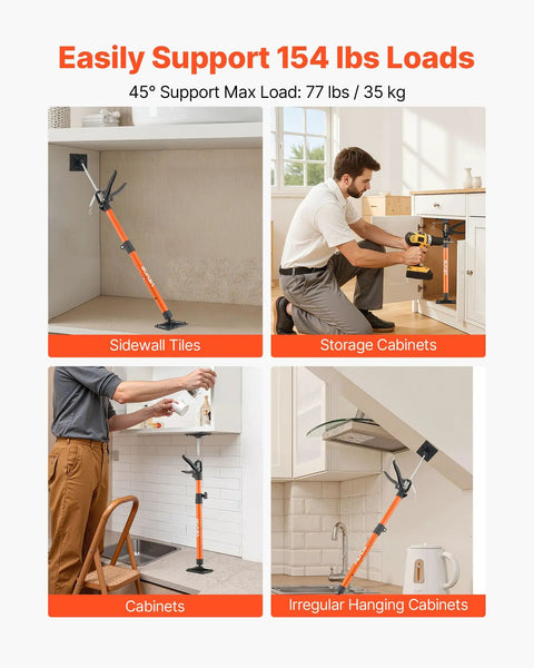 Sturdy Telescopic Support Pole For Cabinets, 2-Pack Steel Third Hand Tool Adjustable Quick Support Rod 154 Lbs Capacity supporting cabinets and tiles.