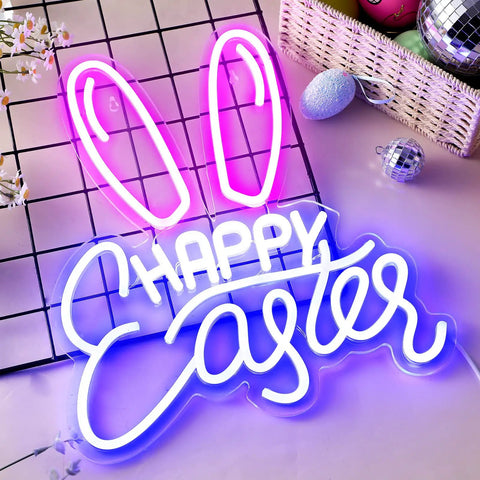 Easter Bunny Ears Neon Sign LED Light USB Powered Wall Decor For Living Room Bedroom Office Party Spring Decor Cute Table Art Gift Light Up Lit For Indoor Outdoor Vibes