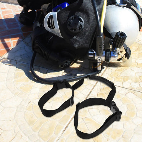 Adjustable Scuba Tank Carry Strap With Handle For Secure Transport Black Tank Retainer Band on tiled surface