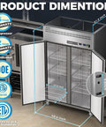 Built Tough Commercial Reach In Refrigerator And Freezer Combo 48 Inch Wide stainless steel dimensions diagram with storage racks.