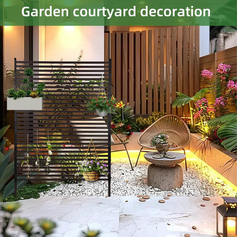 Rock Solid Outdoor Privacy Screen 43 Inch Long 70.8 Inch High Metal Fence Panel Freestanding Weatherproof Anti Corrosion in garden courtyard.