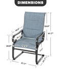 Dimensions of Set Of Two Padded Textilene Patio Dining Chairs With C Spring Rocker Action and Curved Armrests in blue.