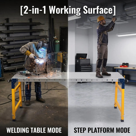 Heavy Duty Portable Scaffolding Platform 1200 Lb Capacity Folding Work Table Galvanized Steel Construction used for welding and as step platform.