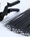 Heavy Duty Metal Zip Tie Gun Kit With 100 UV Resistant 11.8 Inch Stainless Steel Cable Ties for fastening and cutting, 4.6mm x 300mm.