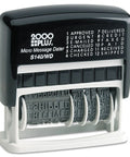 Slick Self Inking Micro Message Dater Stamp With Quick Flip Phrases For Office Organization and Zero Mess Record Keeping, black plastic construction.