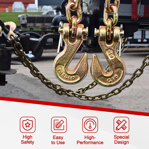 Heavy Duty G80 Transport Binder Chain One Quarter Inch By Sixteen Feet With G70 Clevis Grab Hooks, Three Thousand Three Hundred Pound Safe Working Load