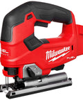 Milwaukee M18 FUEL jig saw bare tool, red with black grip, side view.