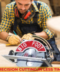 Man using 10-1/4 Inch Circular Saw Blade With 36 Carbide Teeth And Thin Kerf, Five-Eighth Inch Arbor for wood cutting