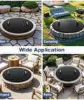 Round 38 Inch Fire Pit Lid Cover With Wooden Handles For Patio Fire Pits Heavy Duty Rust Resistant 1.5mm Metal Lid All Season Protection Outdoor Fire Pit Accessory on garden, camping, courtyard, patio settings