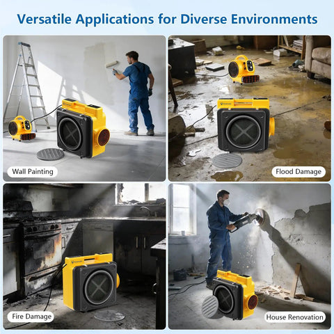 Heavy Duty 600 CFM Negative Air Machine With 4 Stage Filtration used in various restoration scenarios.