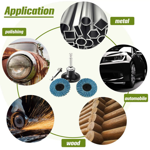 Applications of 48 Piece 2 Inch Die Grinder Flap Disc Set With Pad Holder 80 Grit for metal and wood finishing, automobile detailing