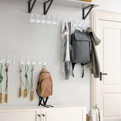 Six Hook Wall Mounted Coat Rack In White Stainless Steel Finish For Coats Hats Bags A Hard Working Yet Slick Entryway Organizer