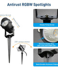 12W RGBW Low Voltage Outdoor Landscape Lights With Remote For Trees, Pathways, Yards And Patios, Color Changing Spotlights Detail