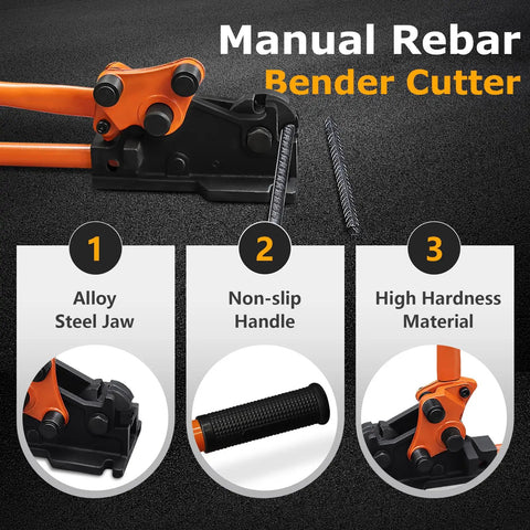 Loschen Manual Rebar Cutter And Bender For Construction Site Use, showcasing alloy steel jaw and non-slip handle.