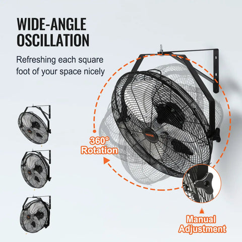 Two Pack 18 Inch Waterproof Wall Mount Fan IP44 Rated Heavy Duty With 3 Speeds High Velocity Up To 4000 CFM in 360° rotation