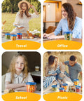 People using Six Pack 24 Oz Freezer Safe Food Storage Containers With Twist Top Lids BPA Free Leakproof in travel, office, school, picnic settings.