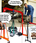 Adjustable Gantry Crane With Trolley And Hoist Heavy Duty 2000 Lbs Capacity in use lifting engine in garage workshop setting.