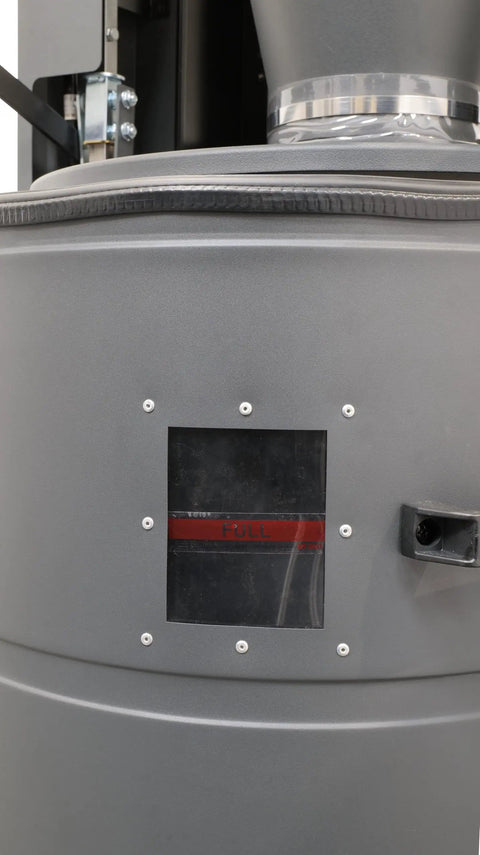 Detail view of Top Shelf Cyclone Dust Collector With 1 5HP Motor And 110V Power showcasing full indicator window.