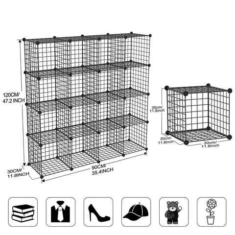 Illustration of Dope Metal Storage Cubes Set For Shelving And Closet Organization Great For Bedroom Living Room And Office Black Sixteen Cubes Set Stackable Modular Bookshelf System