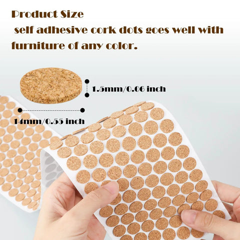 Top Shelf Bulk Pack 2000 Self Adhesive Cork Bumper Pads For Cabinet Doors Furniture Protectors Scratch Resistant Cushions For Tables Drawers Kitchen Repairs, showing 0.55 inch cork dots.