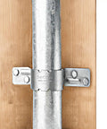 Close-up of 2-3/8 Inch Steel To Wood Fence Brackets Set With 50 Pipe Grip Ties Galvanized Metal Fence Post Brackets