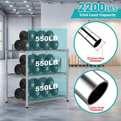 Beefy Heavy Duty 24 Inch Deep Metal Wire Shelving Unit For Kitchen Garage And Pantry, Adjustable Shelves, Microwave Stand, Sturdy Steel Bakers Rack, Standing Organizer, Industrial Grade Storage With 550 Lbs Per Shelf And 1650 Lbs Total Capacity, 3-tier chrome wire rack in warehouse