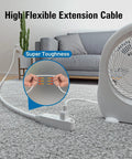 Three Outlet 25 Foot Extension Cord With Heavy Duty 16/3 SJTW 3-Wire Grounded Cable connected to fan in living room