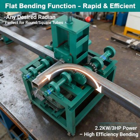 Intbuying 2.2KW Electric Pipe Tube Bender Roller Machine With All-Copper Motor For Cold Bending Round And Square Steel Bars, bending a tube with green frame.